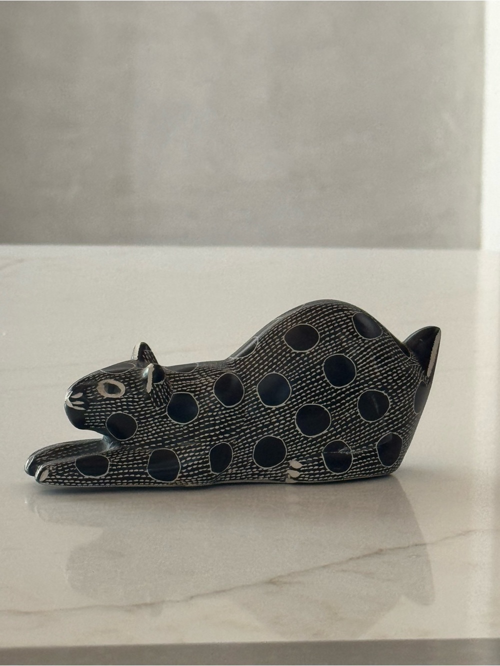 Handcrafted Black Polka Dot Cat Figurine Decorative Accent